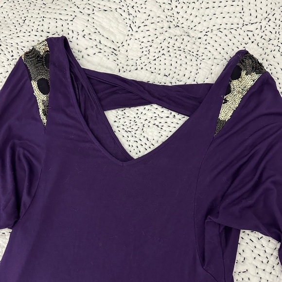 BCBG Purple Mini Dress with Sequin Shoulders-Size XS - Picture 7 of 7